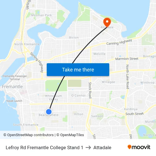 Lefroy Rd Fremantle College Stand 1 to Attadale map