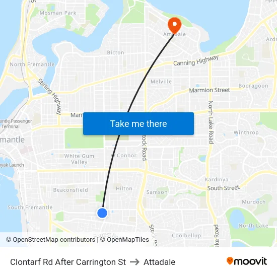 Clontarf Rd After Carrington St to Attadale map