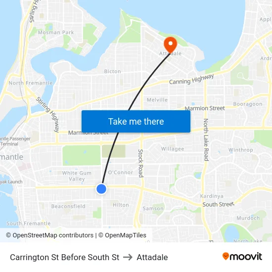 Carrington St Before South St to Attadale map