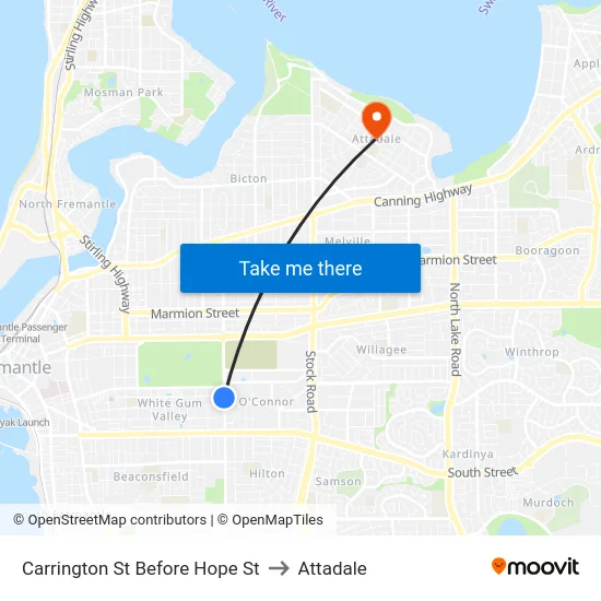 Carrington St Before Hope St to Attadale map