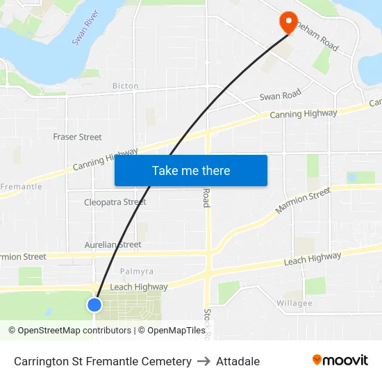 Carrington St Fremantle Cemetery to Attadale map