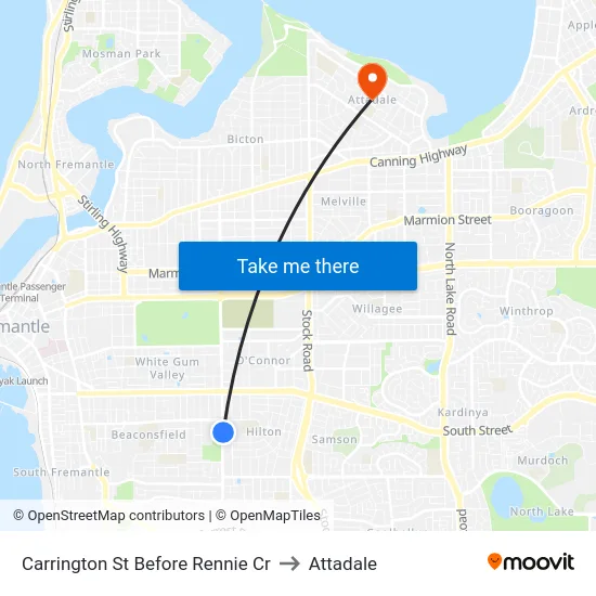 Carrington St Before Rennie Cr to Attadale map