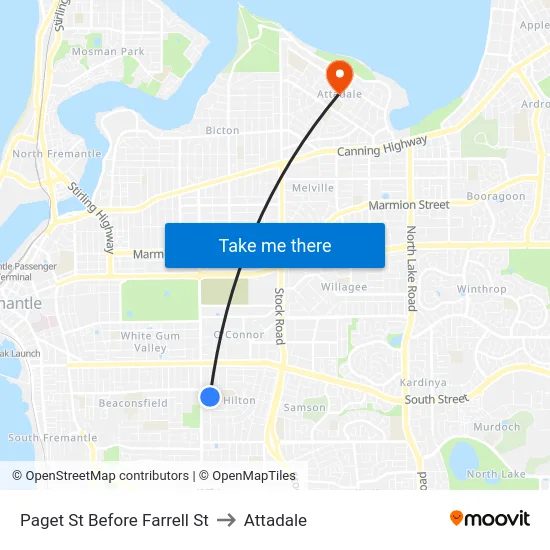Paget St Before Farrell St to Attadale map