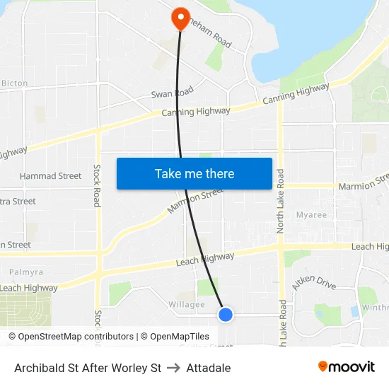 Archibald St After Worley St to Attadale map