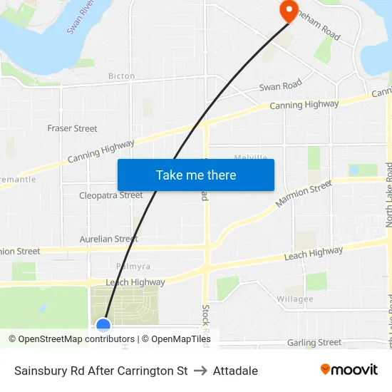 Sainsbury Rd After Carrington St to Attadale map