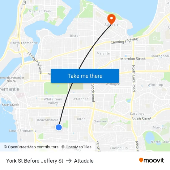 York St Before Jeffery St to Attadale map