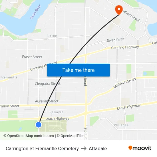 Carrington St Fremantle Cemetery to Attadale map