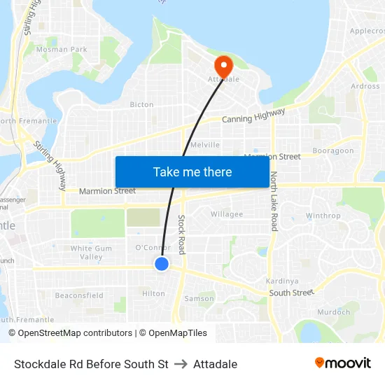 Stockdale Rd Before South St to Attadale map