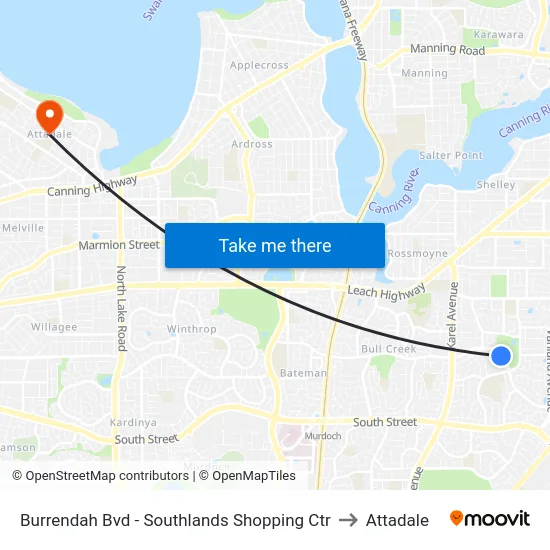 Burrendah Bvd - Southlands Shopping Ctr to Attadale map