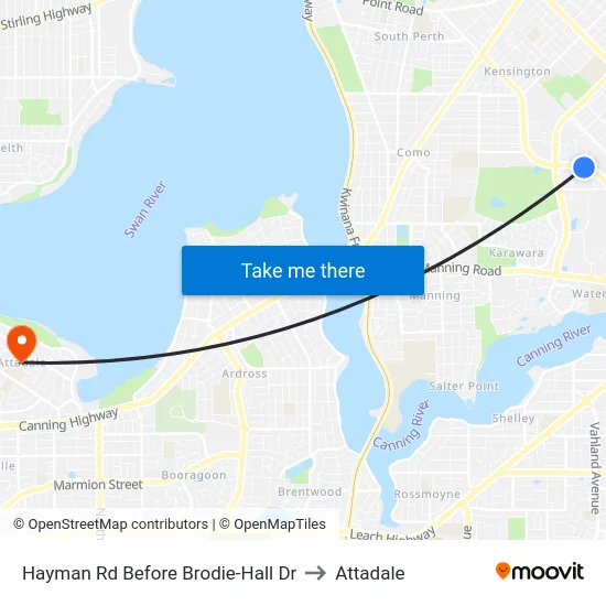 Hayman Rd Before Brodie-Hall Dr to Attadale map