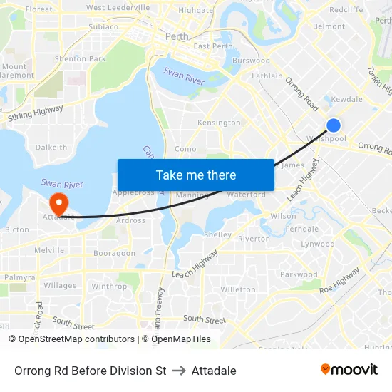 Orrong Rd Before Division St to Attadale map