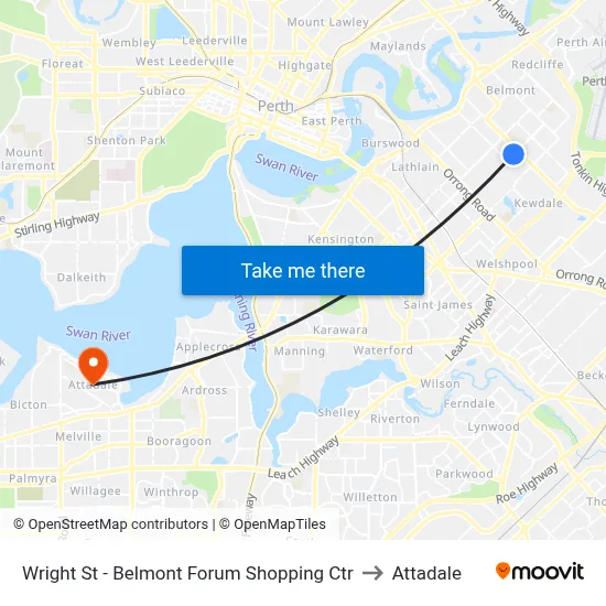 Wright St - Belmont Forum Shopping Ctr to Attadale map