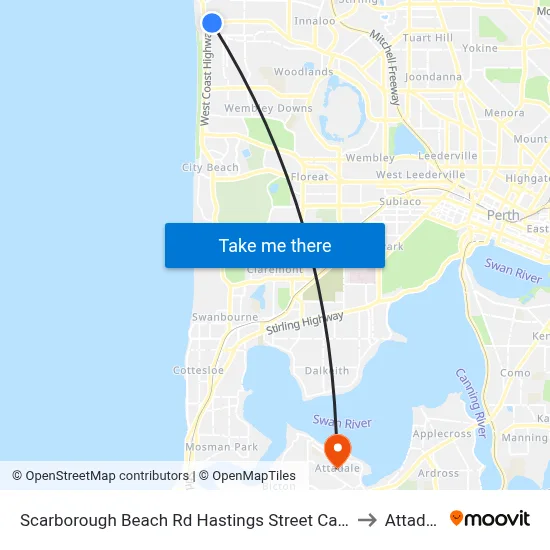 Scarborough Beach Rd Hastings Street Cat Id 19 to Attadale map
