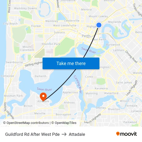 Guildford Rd After West Pde to Attadale map