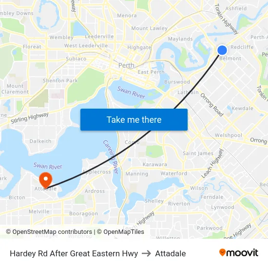 Hardey Rd After Great Eastern Hwy to Attadale map