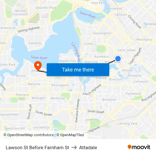 Lawson St Before Farnham St to Attadale map