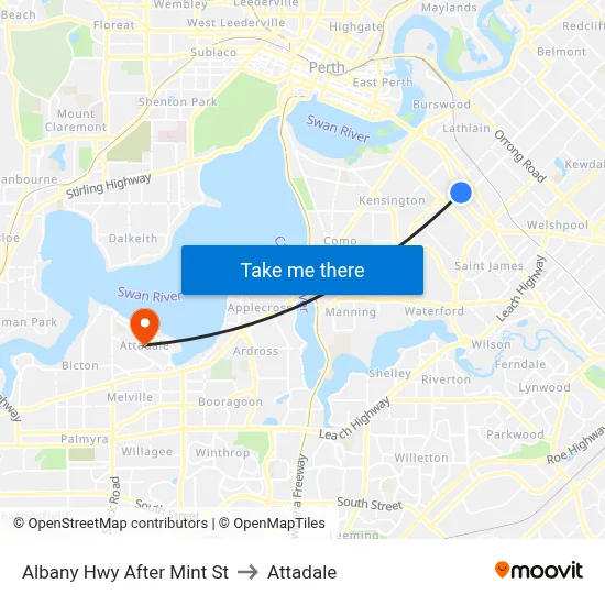 Albany Hwy After Mint St to Attadale map