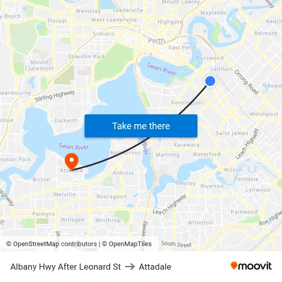 Albany Hwy After Leonard St to Attadale map