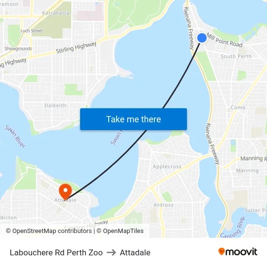 Labouchere Rd Perth Zoo to Attadale map