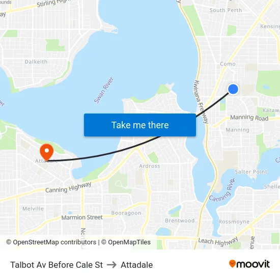 Talbot Av Before Cale St to Attadale map