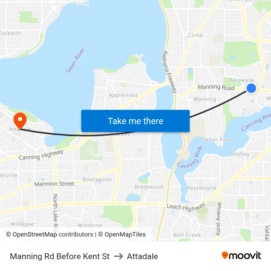 Manning Rd Before Kent St to Attadale map
