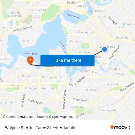 Walpole St After Taree St to Attadale map