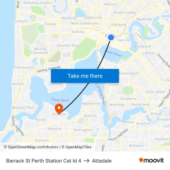 Barrack St Perth Station Cat Id 4 to Attadale map