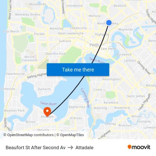 Beaufort St After Second Av to Attadale map