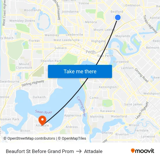 Beaufort St Before Grand Prom to Attadale map
