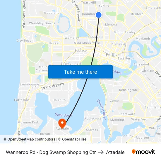 Wanneroo Rd - Dog Swamp Shopping Ctr to Attadale map