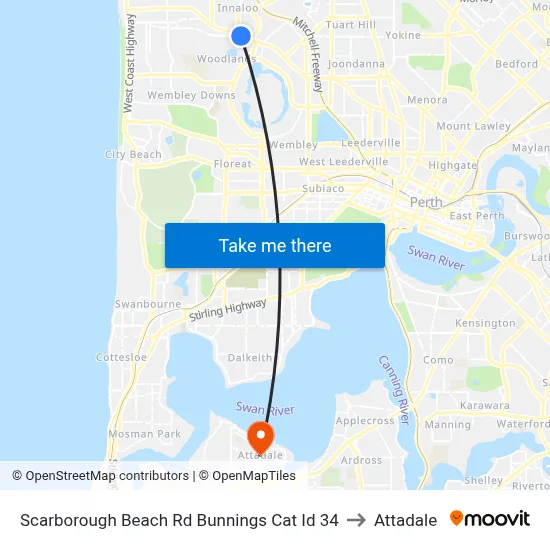 Scarborough Beach Rd Bunnings Cat Id 34 to Attadale map