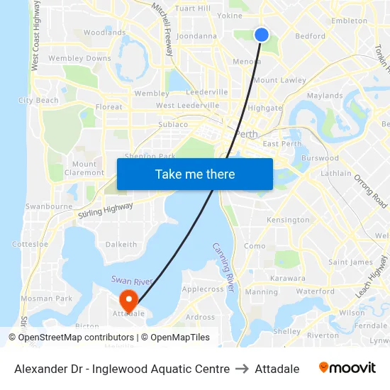 Alexander Dr - Inglewood Aquatic Centre to Attadale map