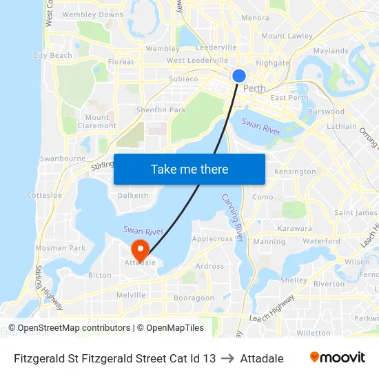 Fitzgerald St Fitzgerald Street Cat Id 13 to Attadale map