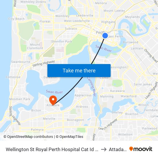 Wellington St Royal Perth Hospital Cat Id 69 to Attadale map