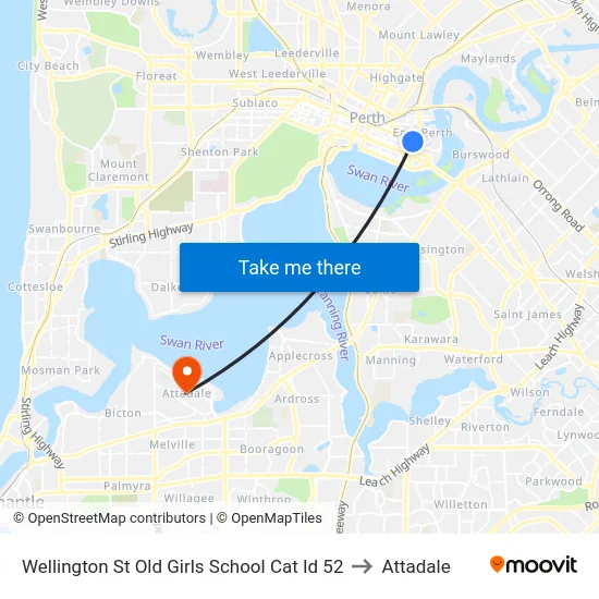 Wellington St Old Girls School Cat Id 52 to Attadale map