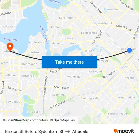 Brixton St Before Sydenham St to Attadale map