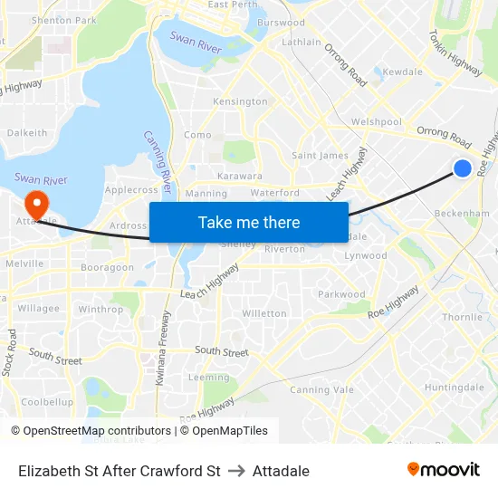 Elizabeth St After Crawford St to Attadale map