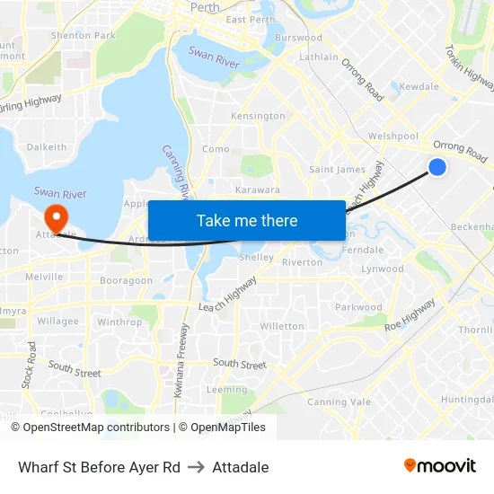 Wharf St Before Ayer Rd to Attadale map