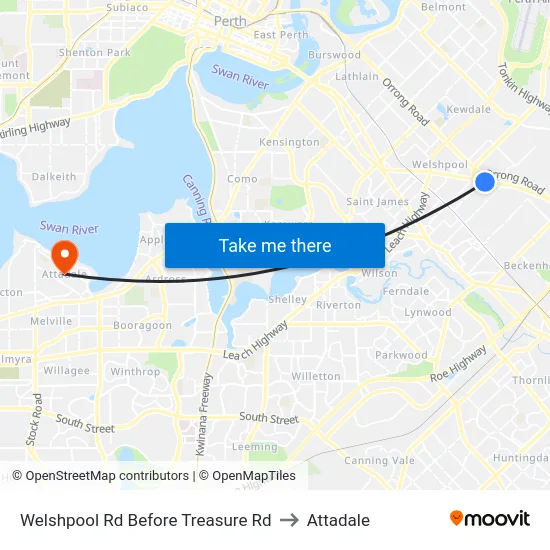 Welshpool Rd Before Treasure Rd to Attadale map
