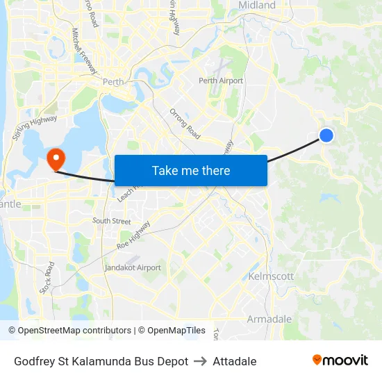 Godfrey St Kalamunda Bus Depot to Attadale map
