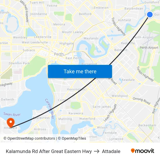Kalamunda Rd After Great Eastern Hwy to Attadale map