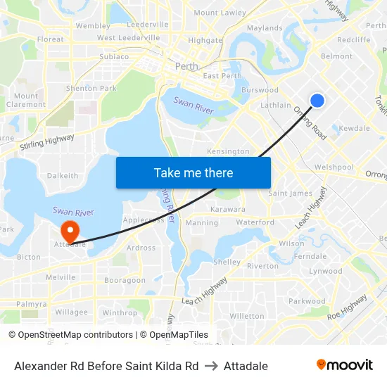 Alexander Rd Before Saint Kilda Rd to Attadale map