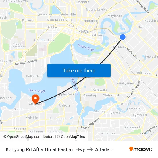Kooyong Rd After Great Eastern Hwy to Attadale map