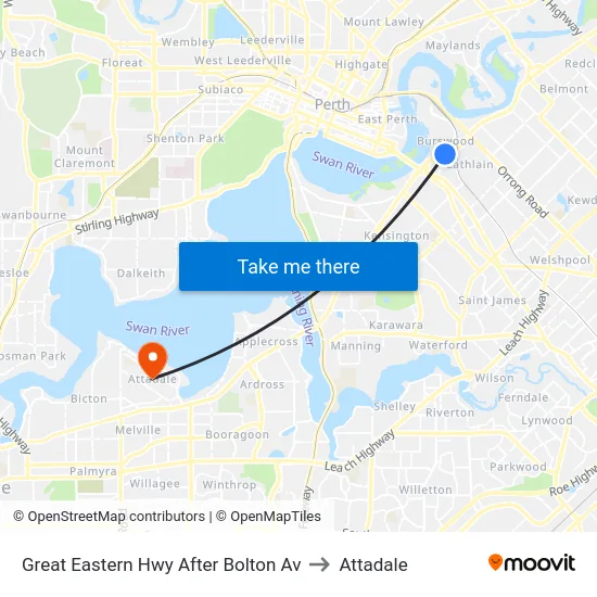 Great Eastern Hwy After Bolton Av to Attadale map