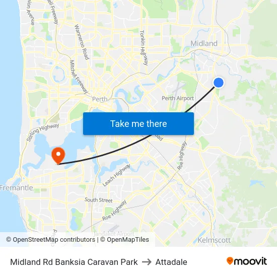 Midland Rd Banksia Caravan Park to Attadale map