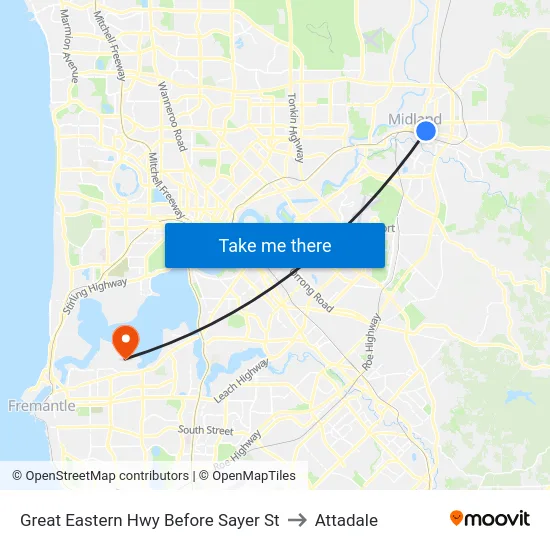 Great Eastern Hwy Before Sayer St to Attadale map