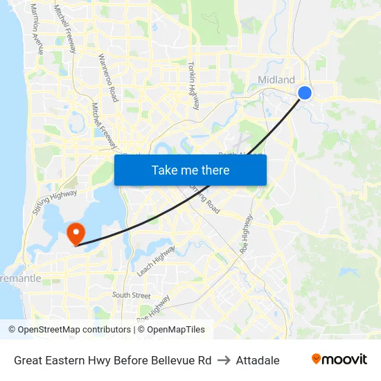Great Eastern Hwy Before Bellevue Rd to Attadale map