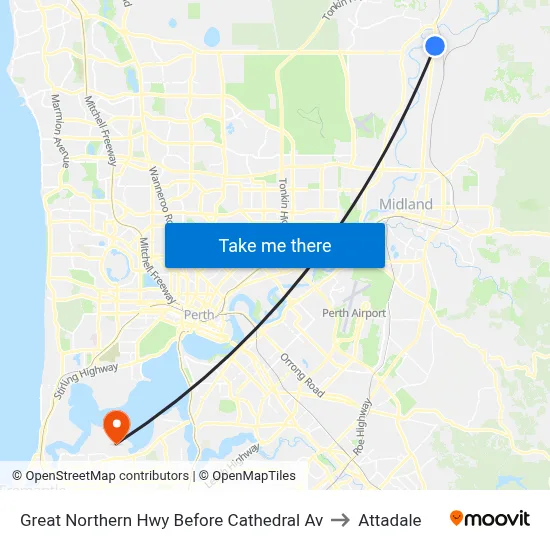Great Northern Hwy Before Cathedral Av to Attadale map