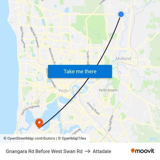 Gnangara Rd Before West Swan Rd to Attadale map