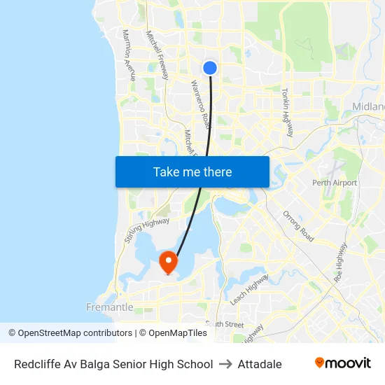 Redcliffe Av Balga Senior High School to Attadale map